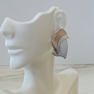 ANNE FORBES Sterling Silver Brass Wavy Post Earrings - MCM